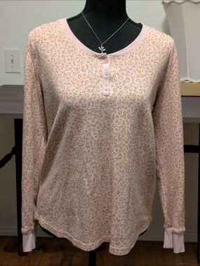 Jockey Light Pink Leopard Henley Long Sleeve Top